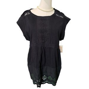 Lucky Brand Black Lacy Embellished Blouse NEW SZ:L